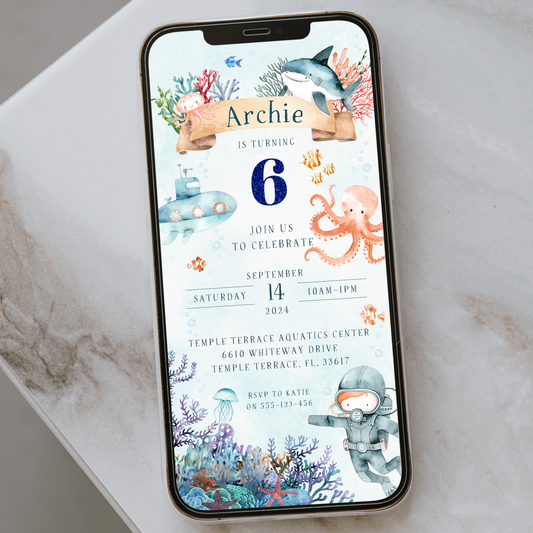 Editable Under the Sea Birthday Invitation – Choose Your Diver