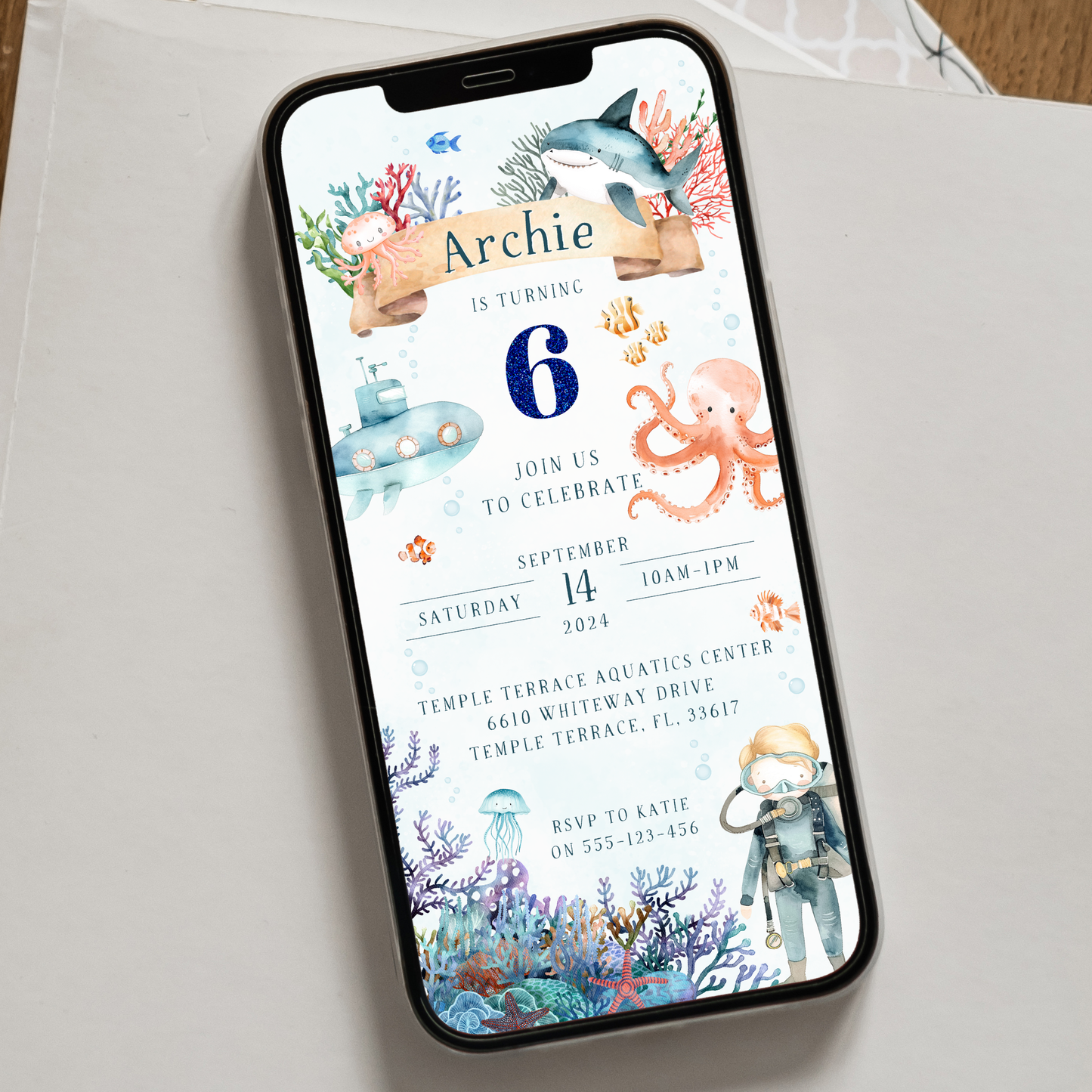 Editable Under the Sea Birthday Invitation – Choose Your Diver