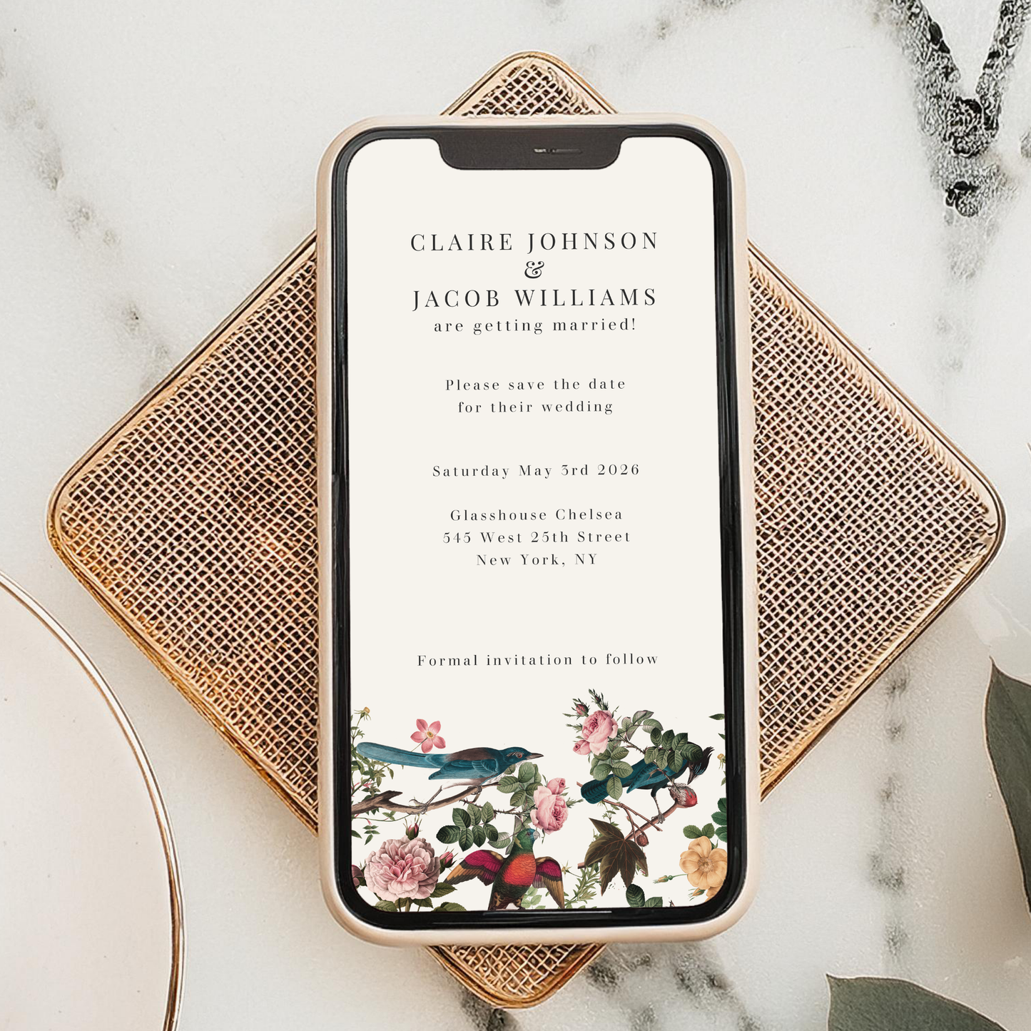 Digital Botanical Save the Date Card