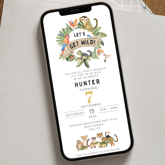 Editable Jungle Animal Birthday Invitation – Let's Get Wild Theme