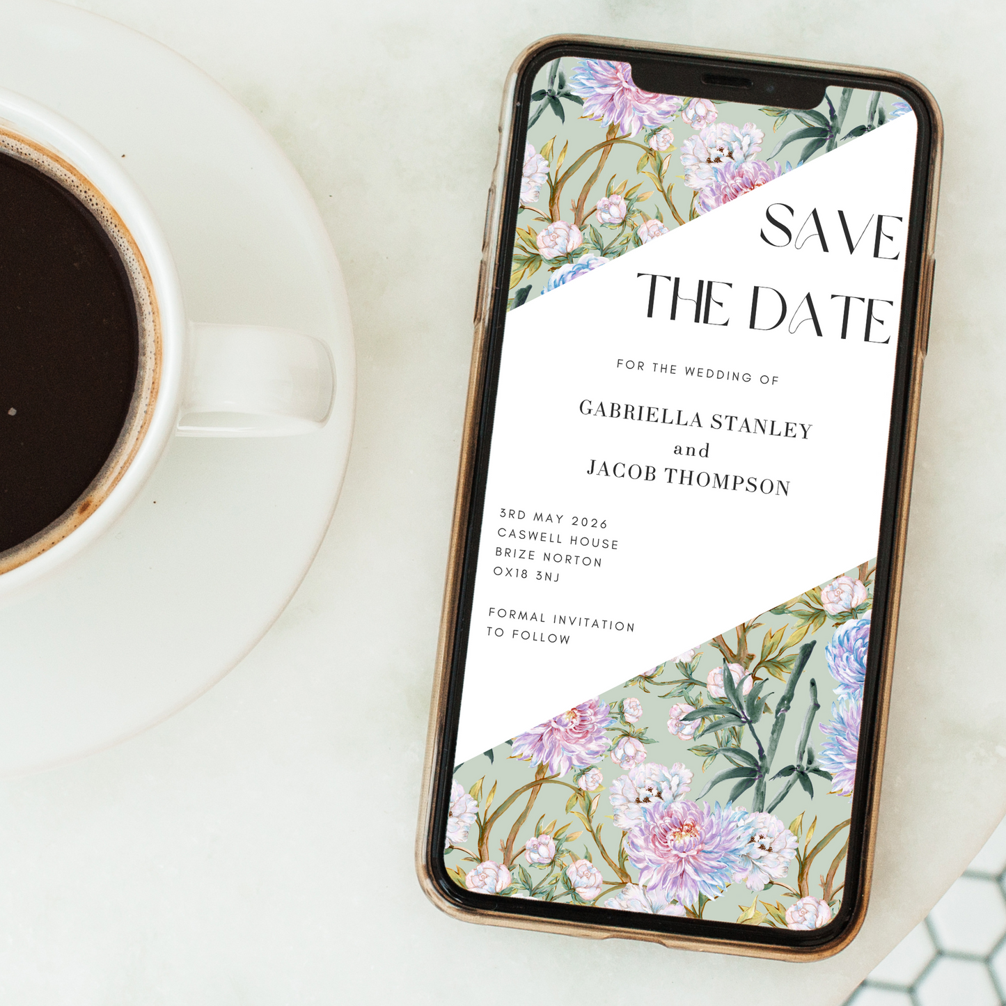 Digital Floral Save the Date Card