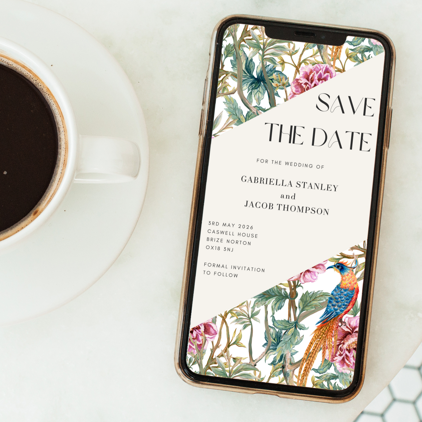 Digital Floral Save the Date Card