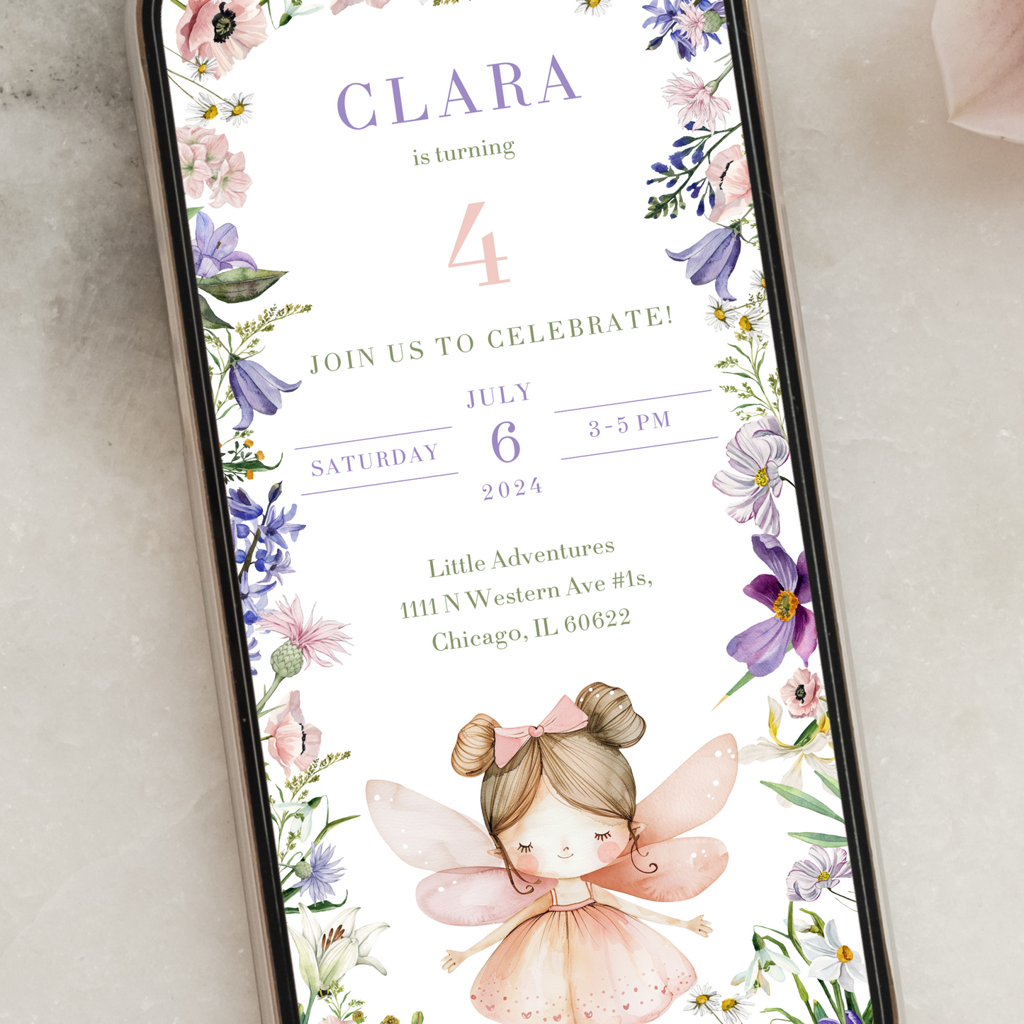 Digital Floral Fairy Party Invitation