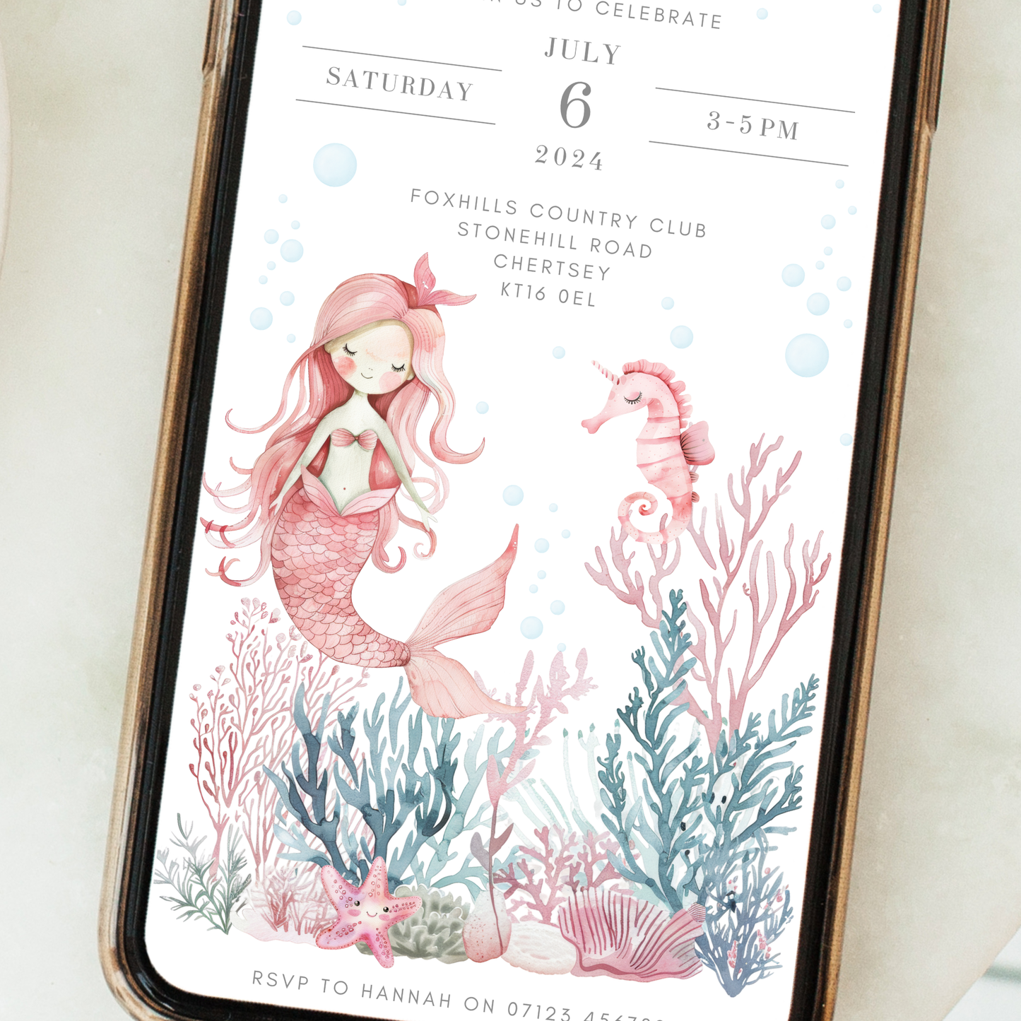 Digital Mermaid Party Invitation