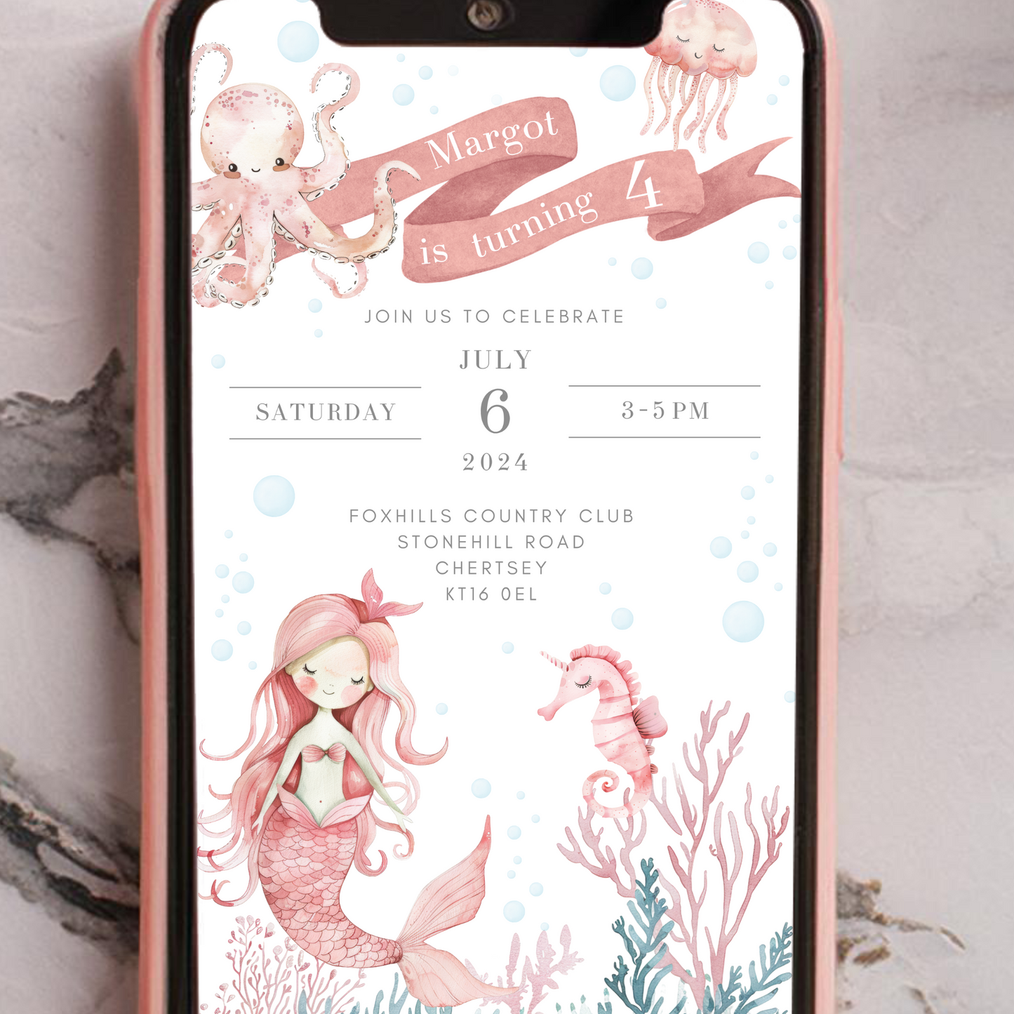 Digital Mermaid Party Invitation