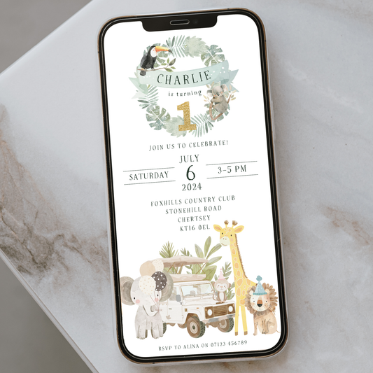 Editable Safari Party Invitation - Jungle Animal Theme
