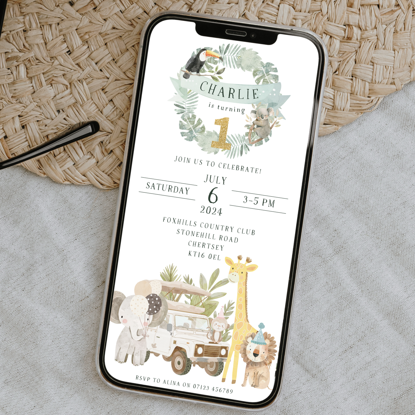 Editable Safari Party Invitation - Jungle Animal Theme