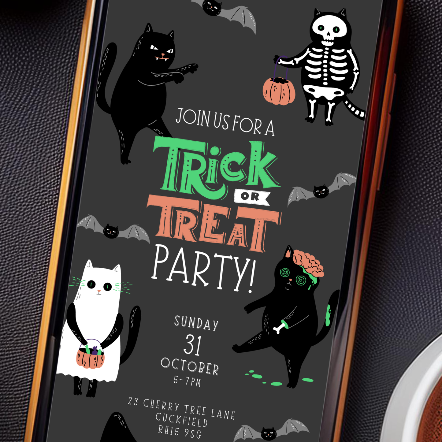 Digital Trick or Treat Halloween Party Invitation