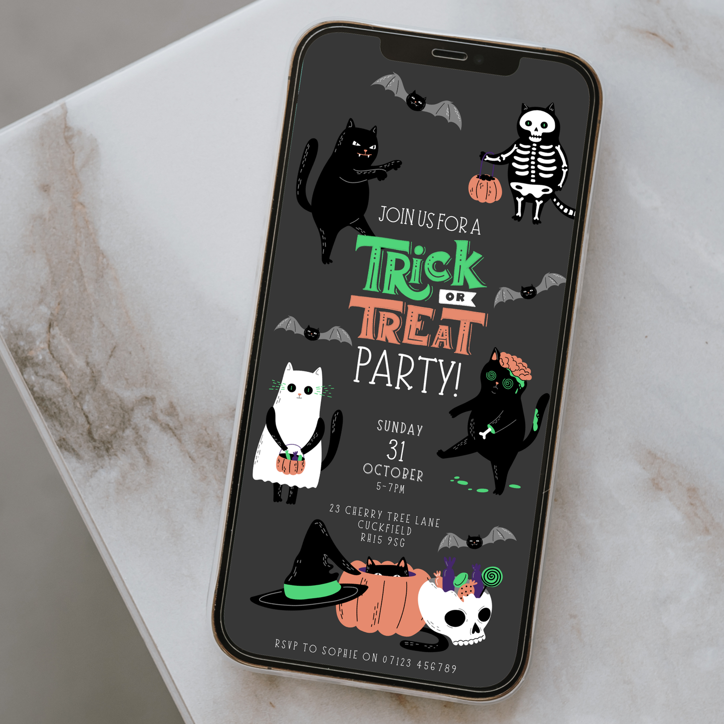 Digital Trick or Treat Halloween Party Invitation