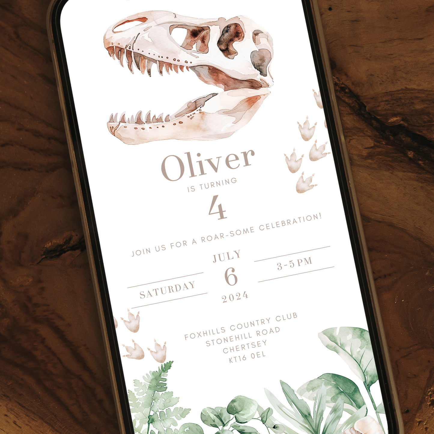 Digital Dinosaur Fossil Party Invitation