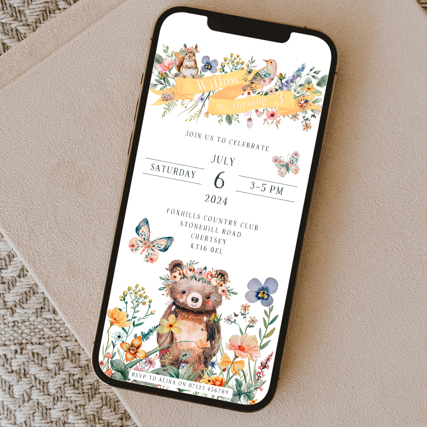 Digital Boho Bear Party Invitation