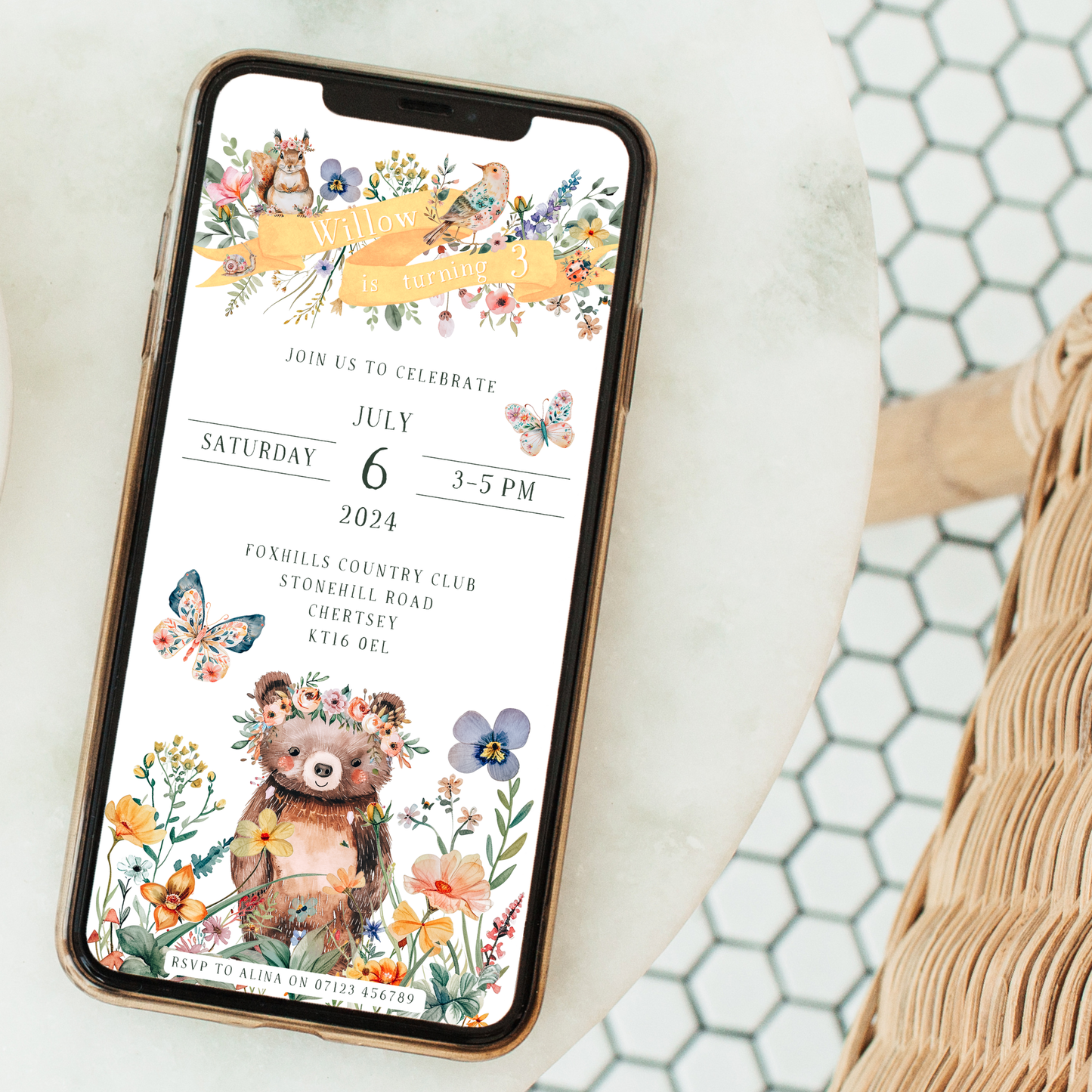 Digital Boho Bear Party Invitation