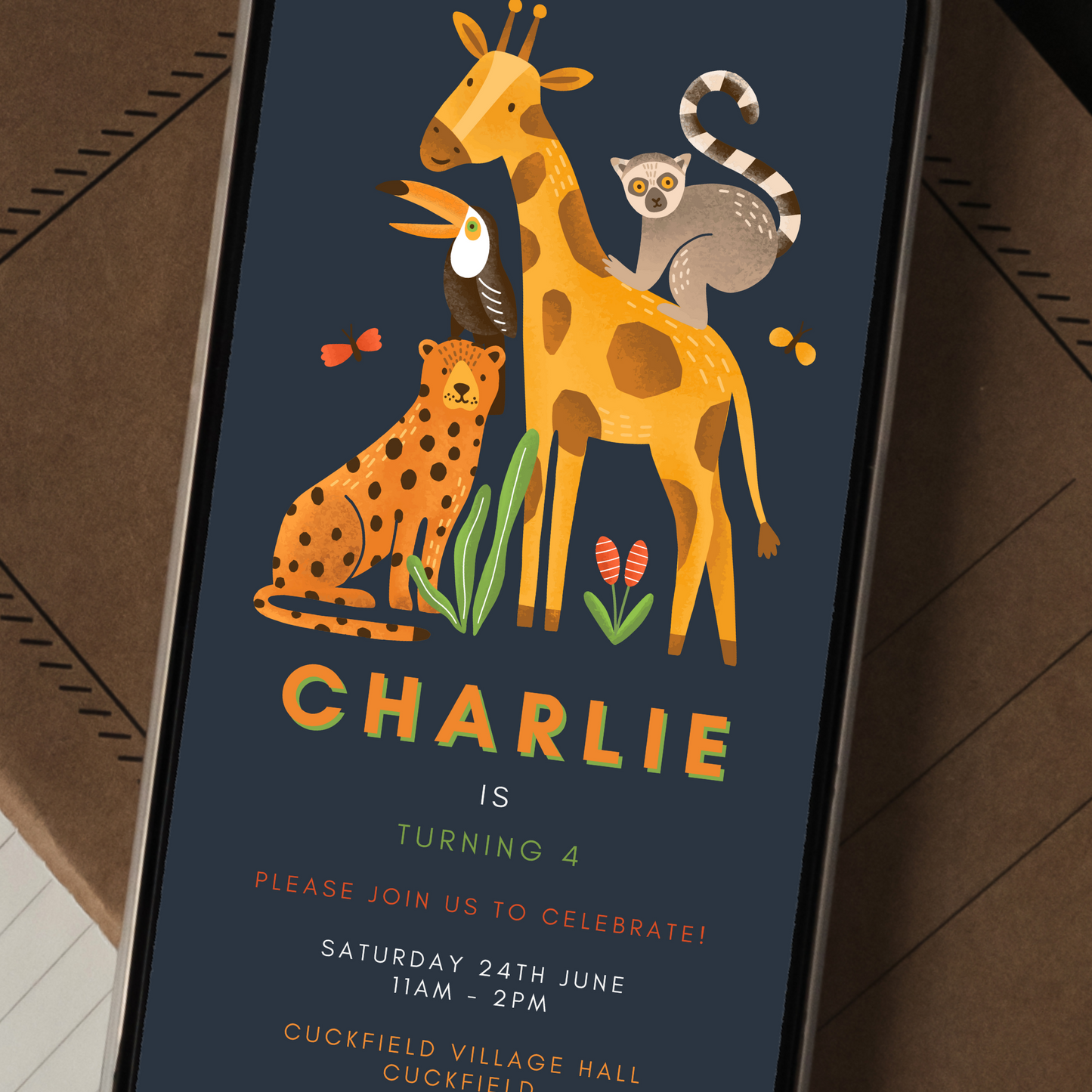 Digital Jungle Animals Party Invitation