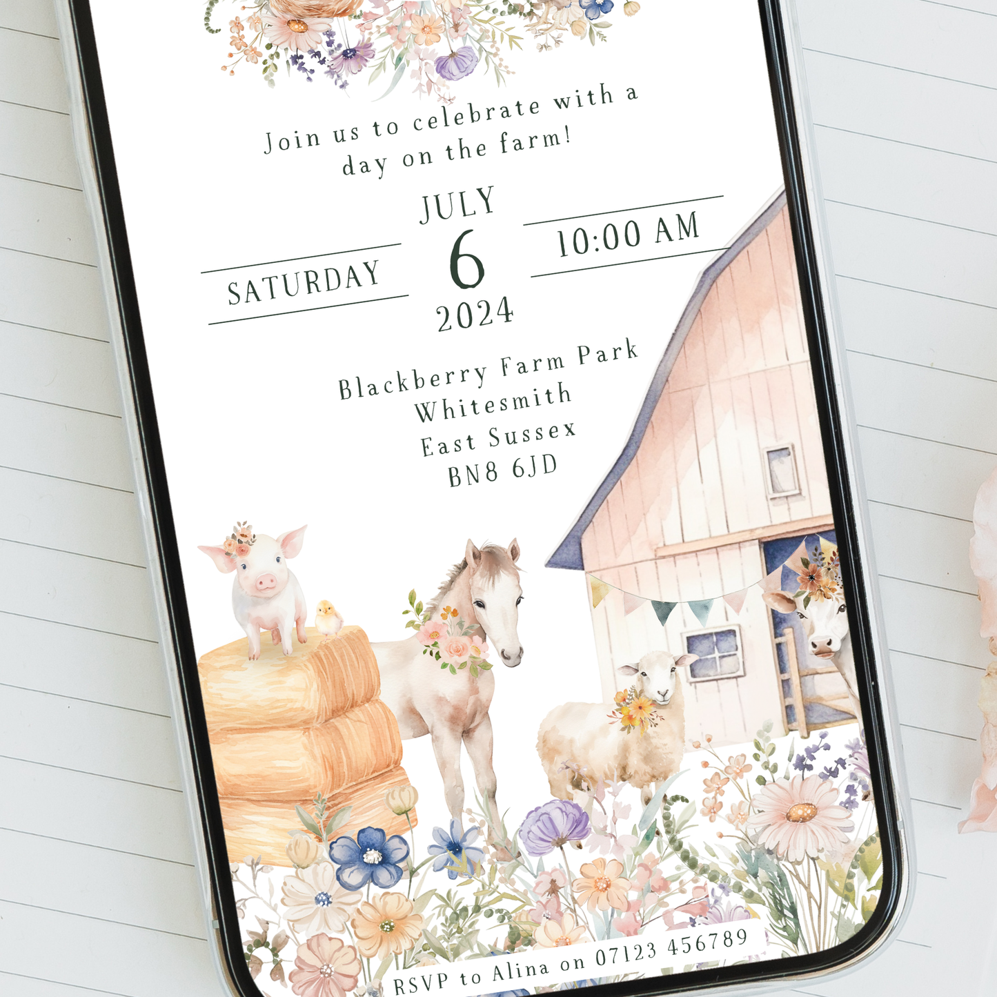 Digital Girls Farm Party Invitation