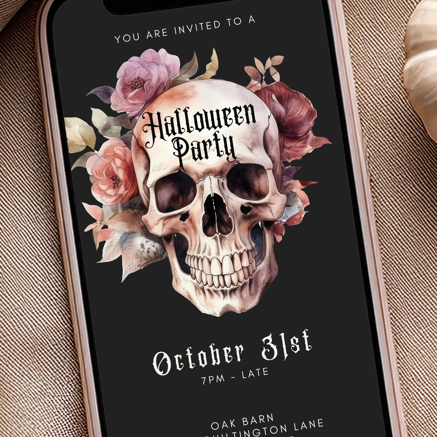 Digital Floral Skull Halloween Party Invitation