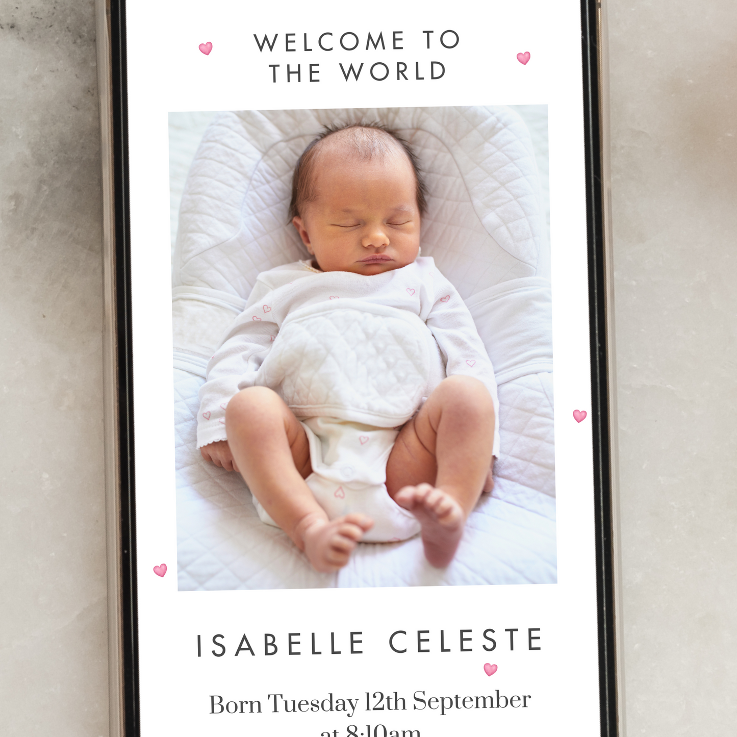 Digital New Baby Girl Announcement Card