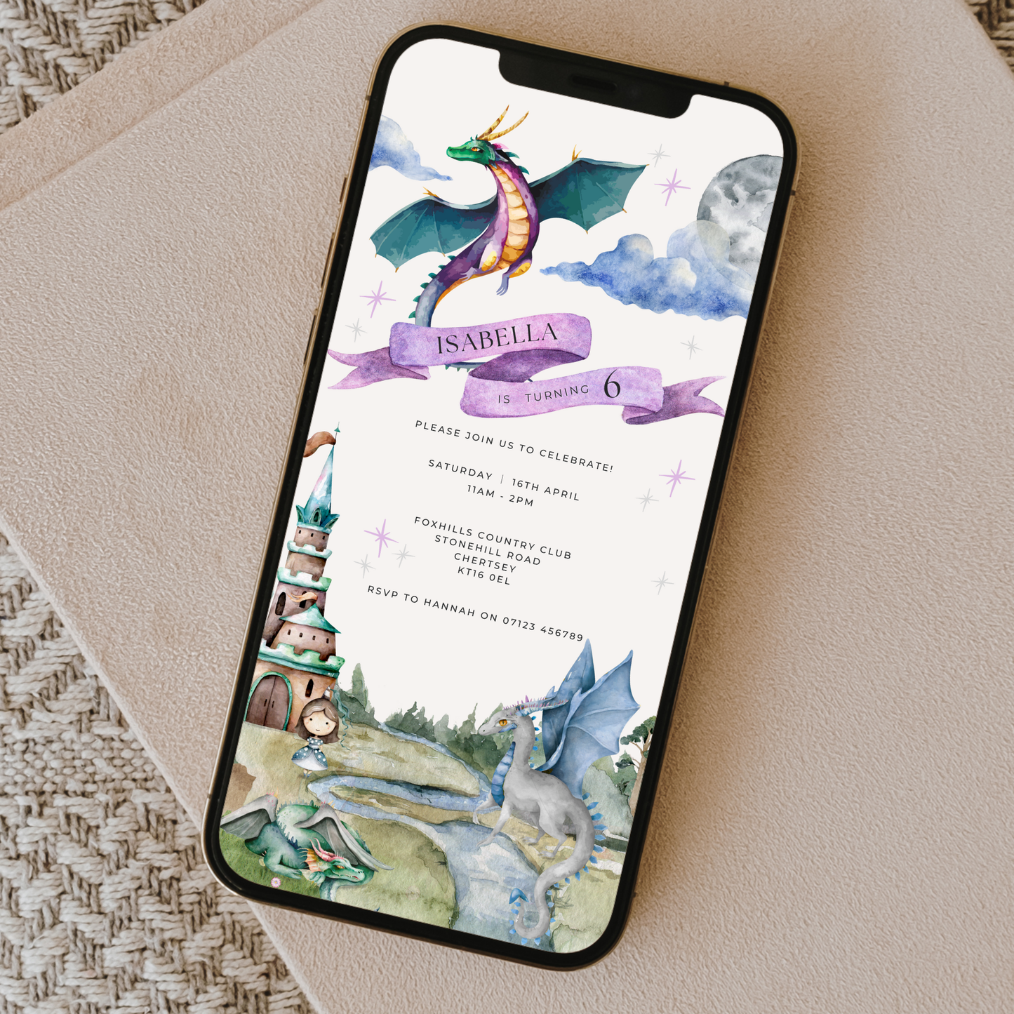 Digital Dragon & Princess Party Invitation